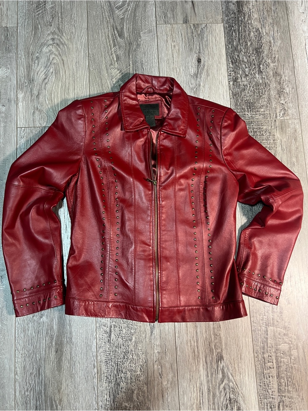 JOHN PAUL RICHARD UNIFORM LAMB LEATHER BIKER JACKET DARK RED WOMENS SIZE MEDIUM